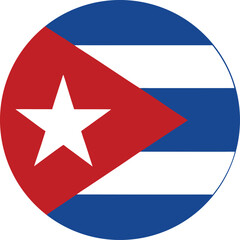 Circular stylized Cuba flag icon with red triangle, white star, and blue-white stripes