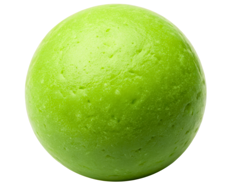Close-up of a vibrant green sphere with a bumpy texture on a transparent background