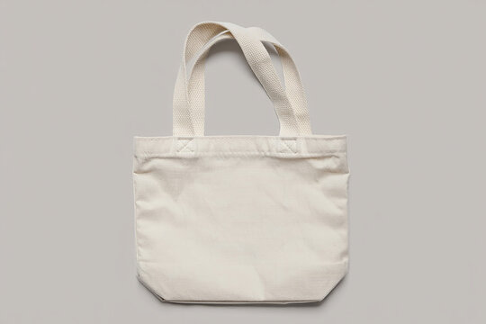 Blank small cotton tote bag mockup on gray background