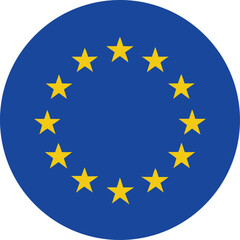 european union flag icon in circular shape, eu symbol with yellow stars, vector