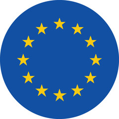 european union flag icon in circular shape, eu symbol with yellow stars, vector