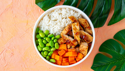 Teriyaki Chicken Rice Bowl Edamame Carrots white rice
