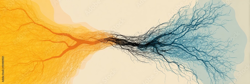 Poster Abstract Art Banner Depicting Nerves in a Calm and Balanced Flow, Showcasing Harmonious Interaction of Colors and Forms