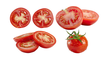Isolated tomato png and transparent tomato slice images for graphic design in nature settings