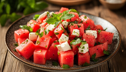 Wassermelonen-Feta-Salat mit Minze