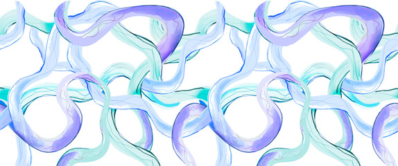 Abstract seamless background with curved line composition of colorful intertwined neon lines. Vector.