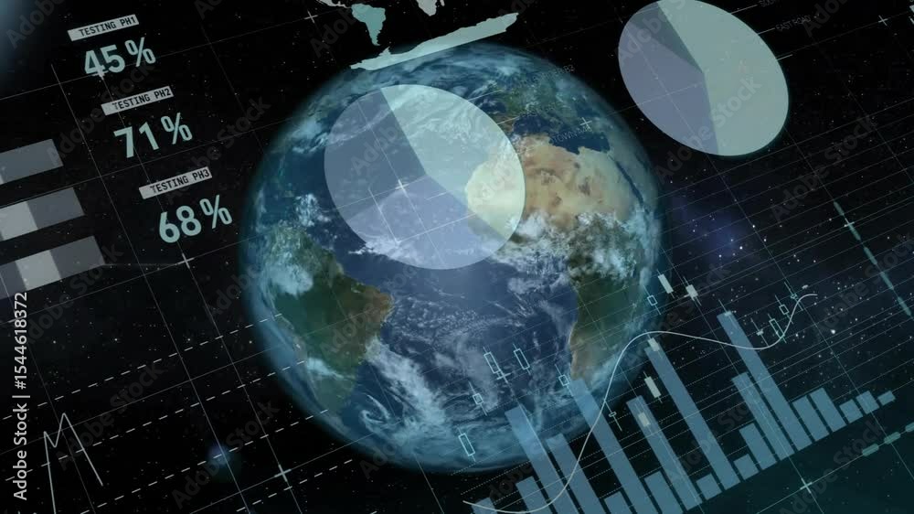 Poster Globe emerging triggers sliding tables and updating gauges while charts animating to visualize data