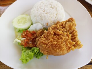 Crispy Indonesian Fried Chicken with Rice and Sambal