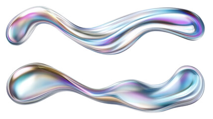 Set of silver abstract fluid holographic irid on white background

