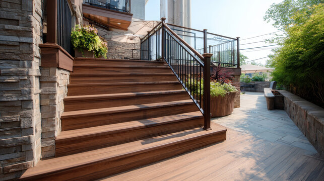 Outdoor Decking with Stairs Made from Trex Material 