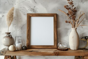 Sharp Picture of Square Wooden Frame Mockup with Interior Decorations