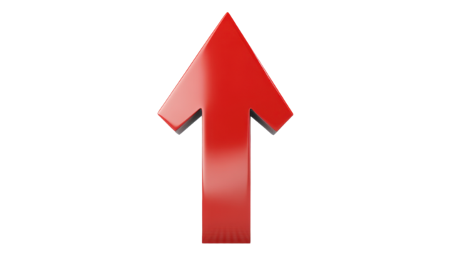 Rising red arrow 3d render icon on white background

