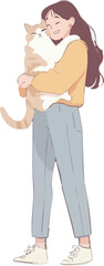 A girl is hugging a pet cat with affection. suitable for cover elements. illustration of pets and pet boarding places
