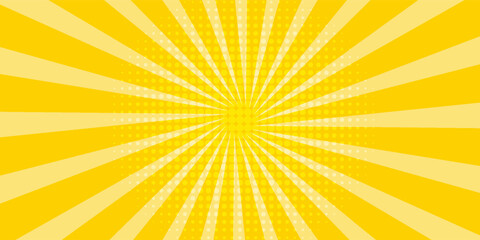 Yellow abstract background with light of sunburst. yellow starburst with halftone. sun ray retro background with flash
