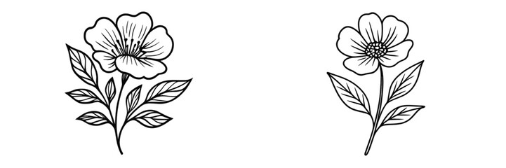 Floral designs featuring two distinct flowers with leaves on a plain background suitable for coloring activities