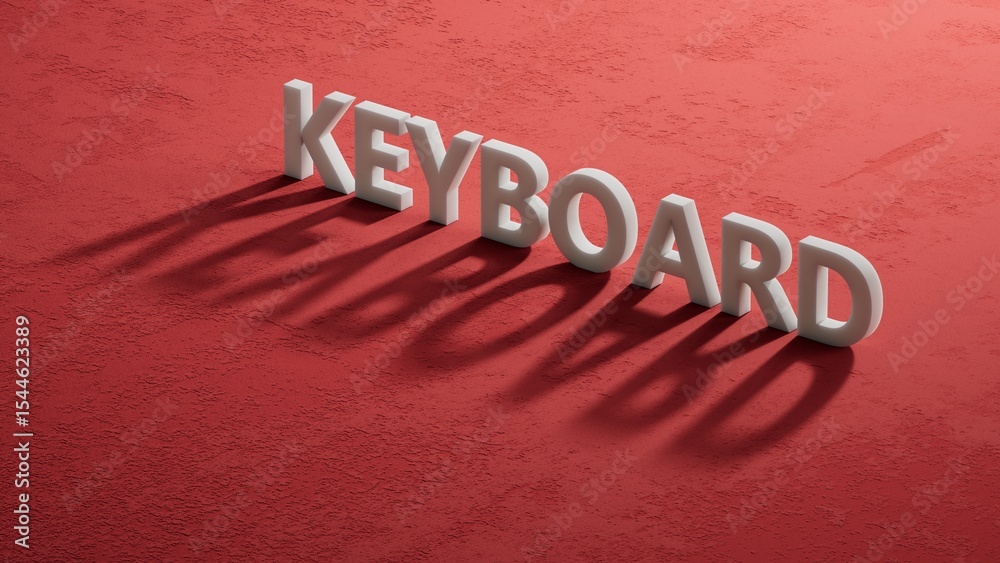 Poster Keyboard.shadow of 3d charcaters spelling.Flat lay view from above on red background with shadow of 3d charcaters buttons.IT technology concept.3D rendering on red background.