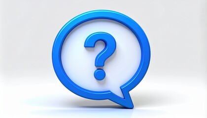 Question Mark Speech Bubble: A vibrant blue question mark is encased within a white speech bubble with a blue border, symbolizing queries, support, help, and communication.