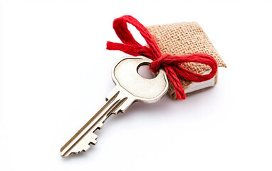 An old iron key symbolizing the dream of going back home Isolated on white Background