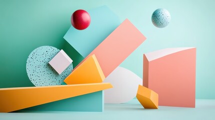 3D rendering: Dynamic composition of floating and unstable geometric shapes