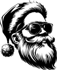 Fototapeta premium Cool Santa Claus with sunglasses and hat in black and white.