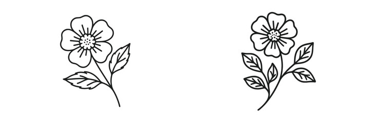 Simple floral sketches featuring delicate flowers and leaves arranged on a plain background