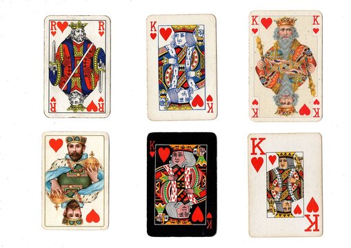 A vintage playing card in different designs isolated on a white background.