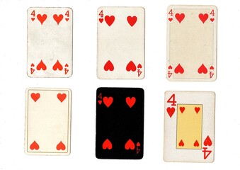 A vintage playing card in different designs isolated on a white background.