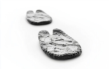 A pair of footprints in the sand pointing toward the Kaaba symbolizing pilgrimage Isolated on white Background
