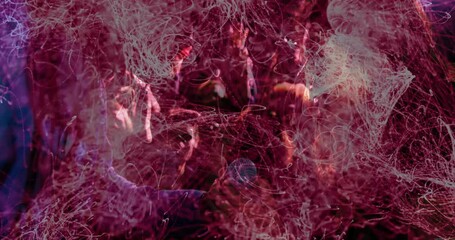 Female singer passing mic to male singer, fans cheering sparking neon trails around concert stage - Powered by Adobe