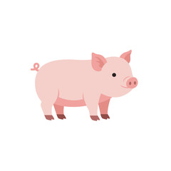 Adorable Cartoon Pig with Pink Skin and Curly Tail Standing Proudly.