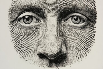 Fingerprint That Looks Like a Face on a White Background - Stipple Art.