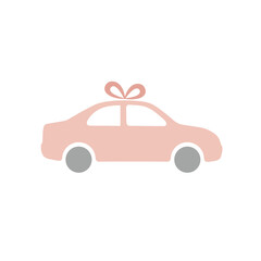Pink Car with Bow Representing Gift Celebration and Transportation.