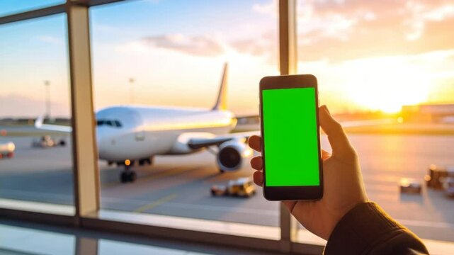 Airport smartphone green screen sunset - Powered by Adobe