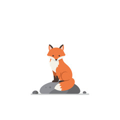 Obraz premium Cartoon Fox Sitting on a Smooth Gray Rock with White Tipped Tail.