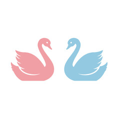 Fototapeta premium Two Elegant Swans in Pastel Hues Facing Each Other.