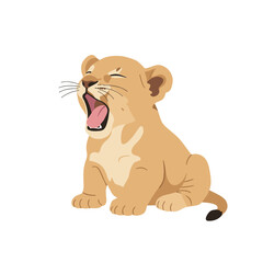 Cartoon Lion Cub Yawning with Closed Eyes and Visible Tongue Illustration.