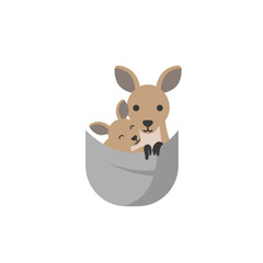 Cartoon Kangaroo Mother and Joey in a Stylized Gray Pouch.