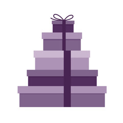 Stacked Purple Gift Boxes Tied with a Dark Ribbon and Bow.