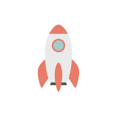 Stylized Rocket with Coral Fins and Light Gray Body Featuring Circular Window.