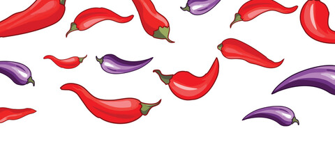 Minimalist red chili illustrations in flat vector style, showing different spicy shapes. Set on white background, ideal for food packaging, nutrition apps, or modern kitchen visuals.