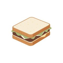 Isometric View of a Deliciously Layered Sandwich with Fresh Ingredients.
