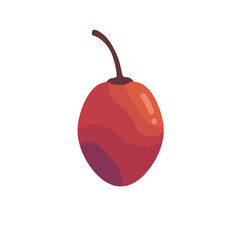 Vibrant Stylized Tamarillo Fruit with Curved Stem and Glossy Highlights.