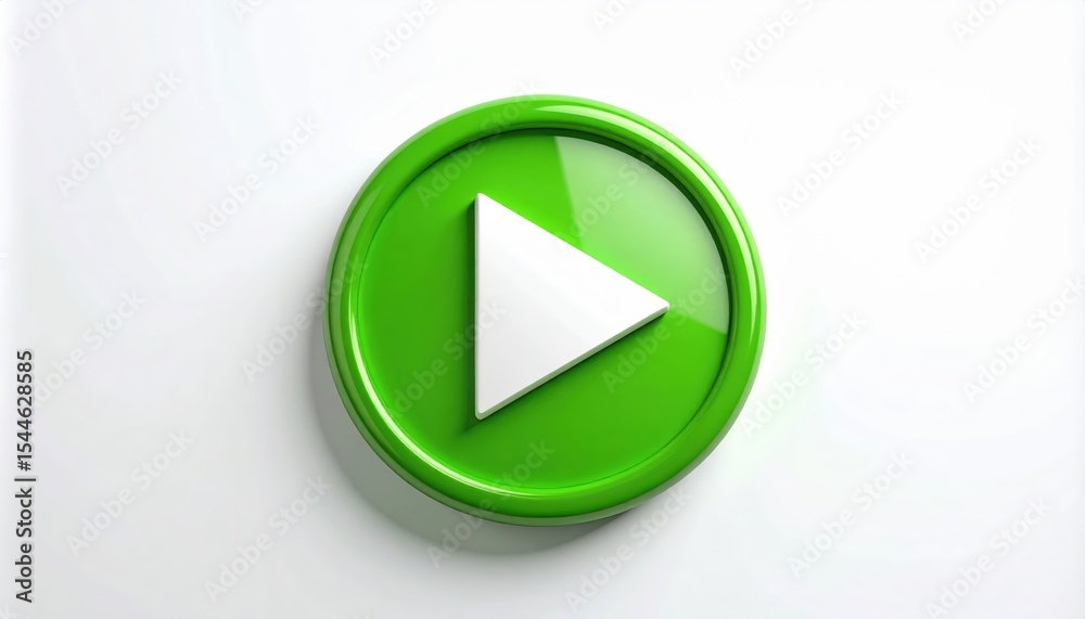 Fototapete green 3d play button icon: rendered green circle with a white play symbol. interface element concept