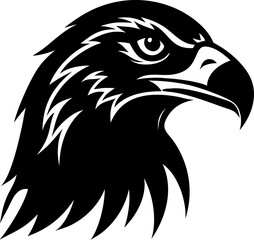 Obraz premium Majestic eagle head silhouette vector in black, side view. Clean design for decals, icons, and apparel graphics.