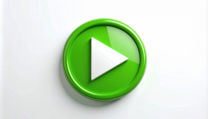 Green 3D Play Button Icon: Rendered green circle with a white play symbol. Interface element concept.