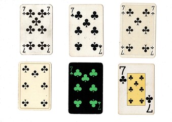 A vintage playing card in different designs isolated on a white background.