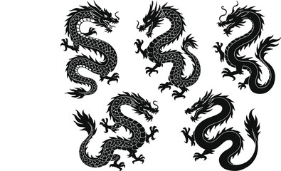 Chinese dragon tattoo design with traditional Asian style and mythical symbolism