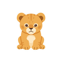 Adorable Cartoon Lion Cub Sitting Serene.
