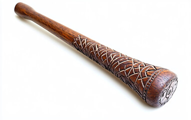 A handcrafted Torres Strait Islander digging stick adorned with cultural motifs Isolated on white Background