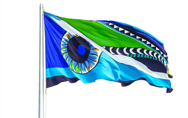 A detailed Torres Strait Islander flag fluttering with symbolic elements Isolated on white Background